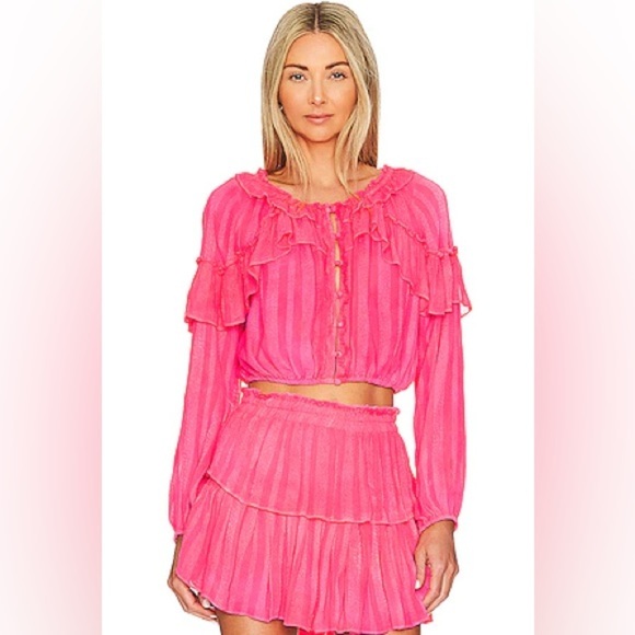 Loveshackfancy Pink Jacquard set, Size Small - Picture 1 of 6